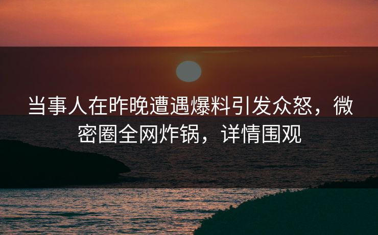当事人在昨晚遭遇爆料引发众怒，微密圈全网炸锅，详情围观